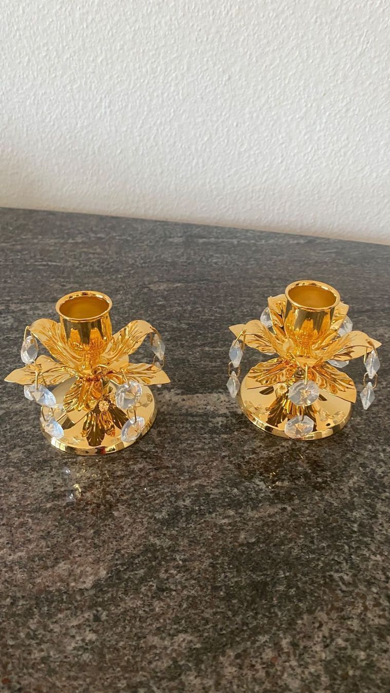 Kerzenständer: Vergoldeter Kerzenhalter mit Strass Kristall – Neu und originalverpackt aus luzern von bar_5gtr 4