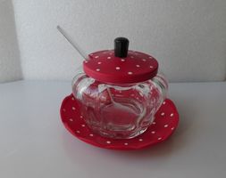Vintage Konfitüren Dose rotem Deckel weissen Tupfen Punkten