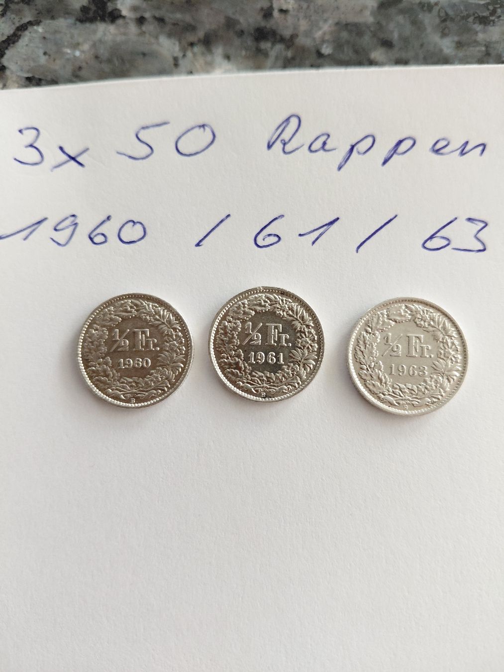 Tutti le monete: 3x 50 Rappen 1960, 1961, 1963 – Usato da Bonaduz venduto da topolino052