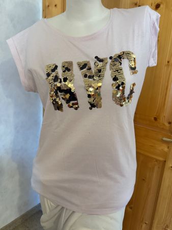 Sommerliches T-Shirt von Hots, Grösse L, Rosa, NYC Print