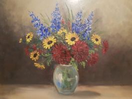 Blumenstillleben Öl auf Platte – Signiert J. Bassford