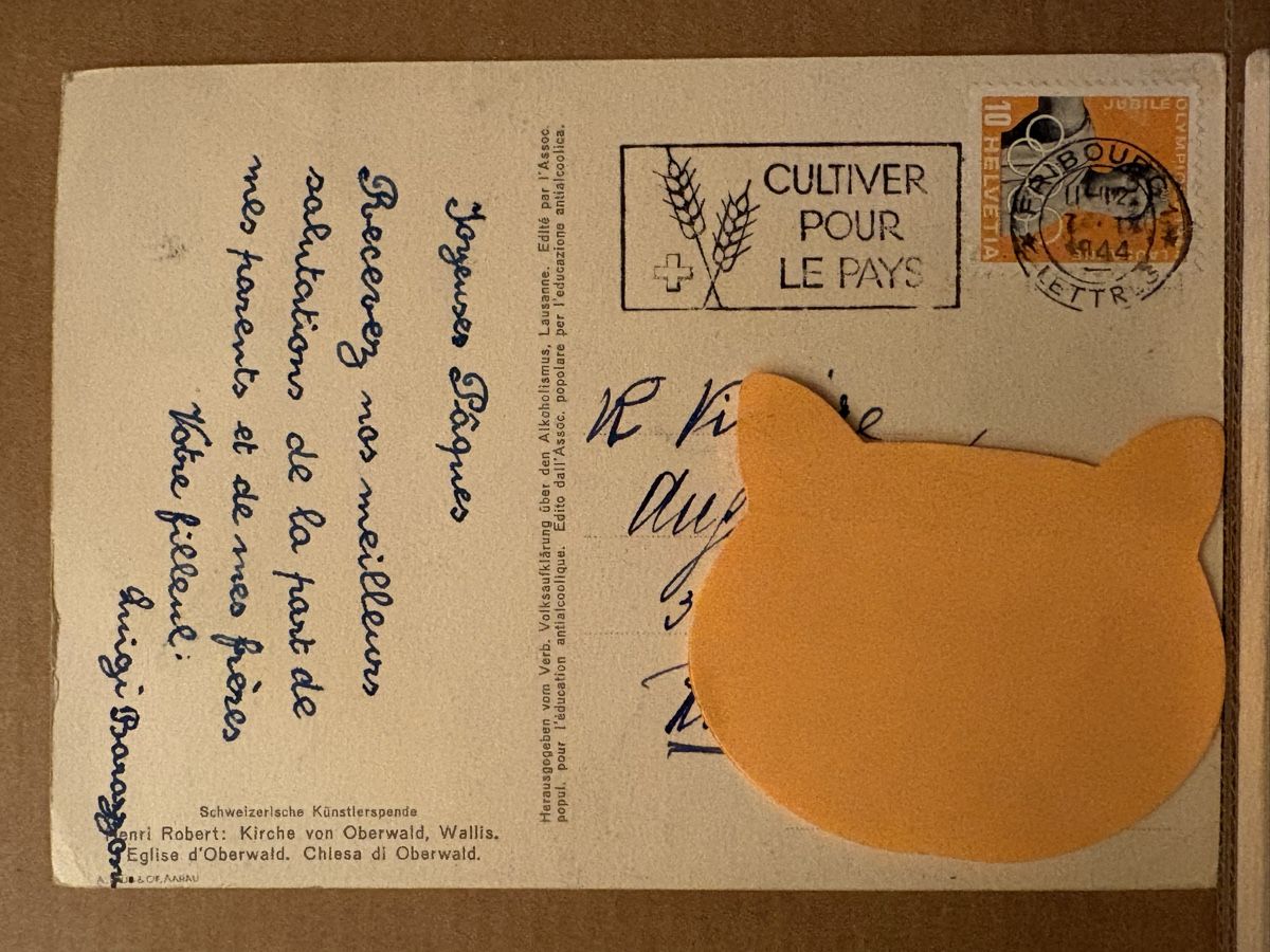 Cartoline postali: AK mit Kunst von Henri Robert / Kirche von Oberwald – Usato da Rümlang venduto da Kartenpost1 1