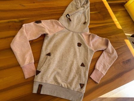 NAKETANO Kapuzenpullover grau rosa mit Applikationen Gr. XS