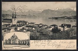 Luzern, Bahnhof, Ortsansicht u. die Alpe