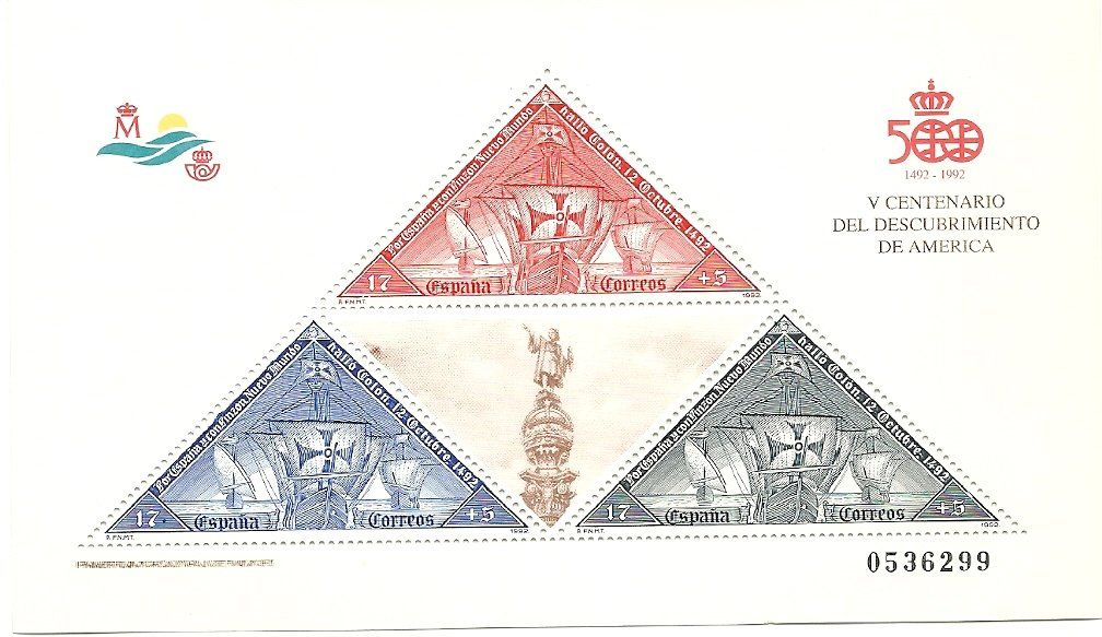Alle Briefmarken: SPANIEN - BLOCK VON 1992 MIT 3 X 3-ECKIGEN BRIEFMARKEN - NEU – Neu (gemäss Beschreibung) aus Tobel von fuertinero
