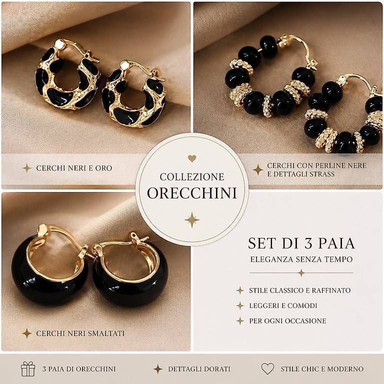Altri gioielli: Set orecchini nero & oro  3 paia – Nuovo e nell'imballaggio originale da Lugano venduto da solowolford