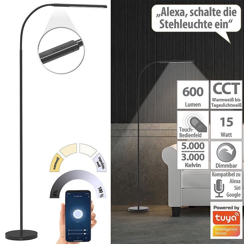 Lampade: Home Control Smarte WLAN-Stehleuchte, CCT-LEDs, Schwanenhals – Nuovo e nell'imballaggio originale da Bülach venduto da StoreInShopSwiss 4