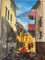 Vintage zwei gerahmte Bilder, Aquarell 33 x 28 cm