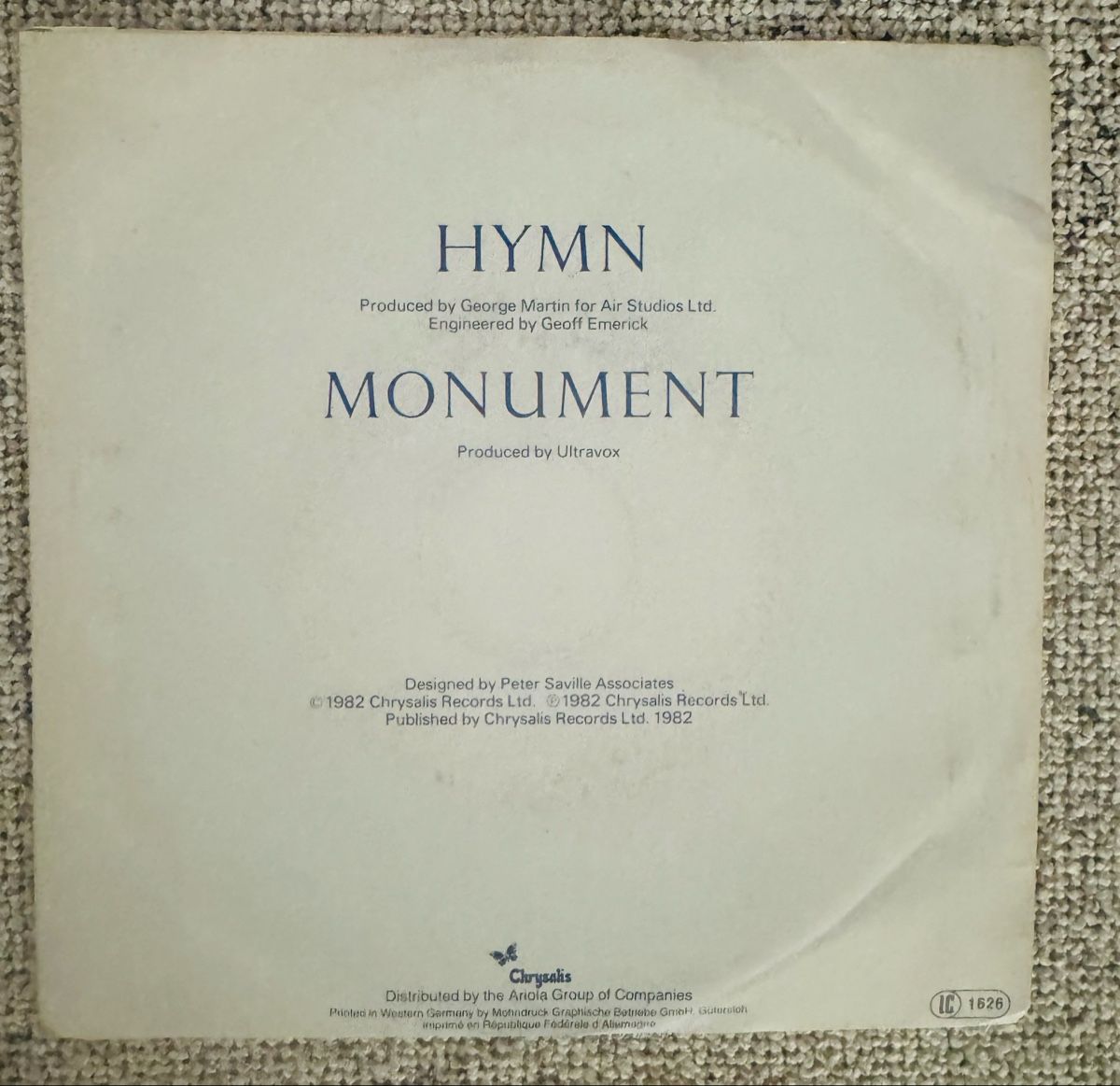 Dischi in vinile: Ultravox - Hymn - 7" Single -  1982 – Usato da Rorbas venduto da BlackstarRecords 1