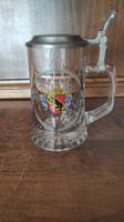 Vintage Glas-Bierkrug mit Zinndeckel – Wappen Bern – Domex
