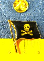 PIRATEN-FLAGGE SCHMUCK-PIN GLASIERT GOLDIG KLEIN