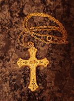 Wunderschönes Kreuz mit Kette alt, Muster gestanzt 385 Gold