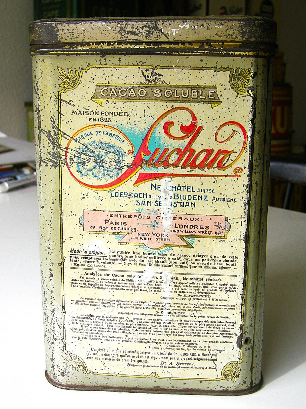 Suchard Barattoli: antike Blechdose Suchard Cacao – Usato da Luzern venduto da chf_zvb8 3