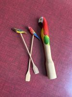 Holz Deko Set Papagei geschnitzt handbemalt 3 Teile