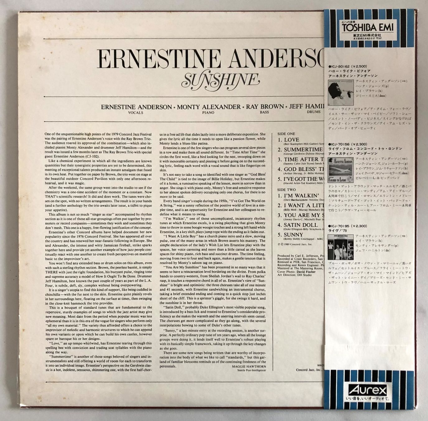 Vinyles: ERNESTINE ANDERSON - SUNSHINE – D'occasion à Poliez-Pittet par Newtown-Records 1