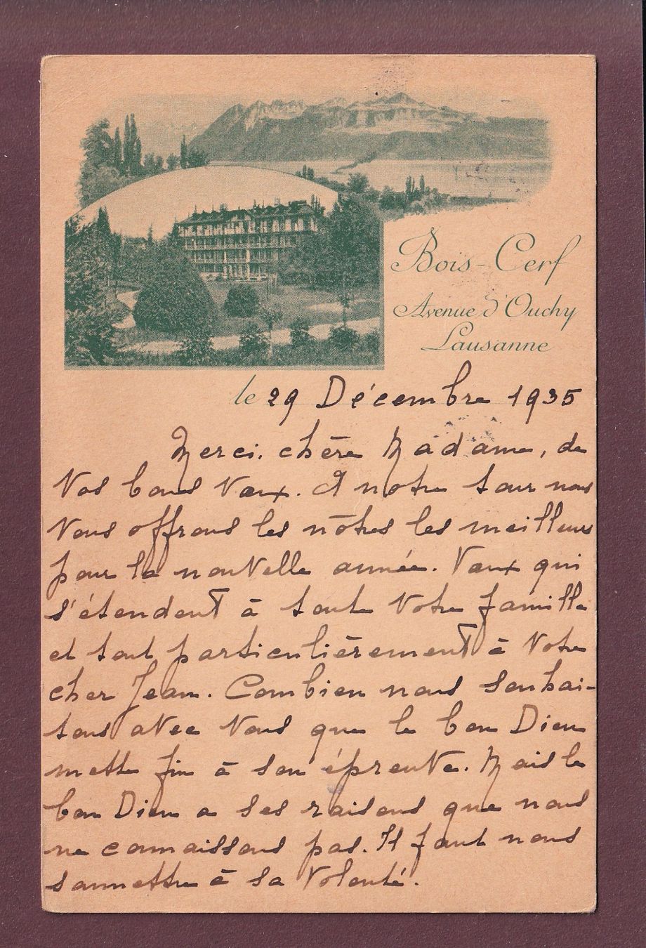 Cartoline postali: LAUSANNE - Bois-Cerf - 1935 – Usato da Pully venduto da nicecards