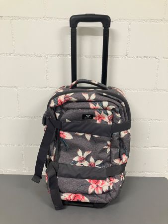 Grauer Roxy Koffer mit rosa Blumenmuster gebraucht Zustand