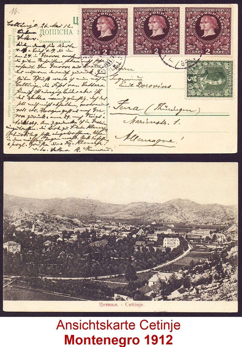 Cartoline postali: Ansichtskarte Cetinje 1912 – Usato da Flamatt venduto da samowarow