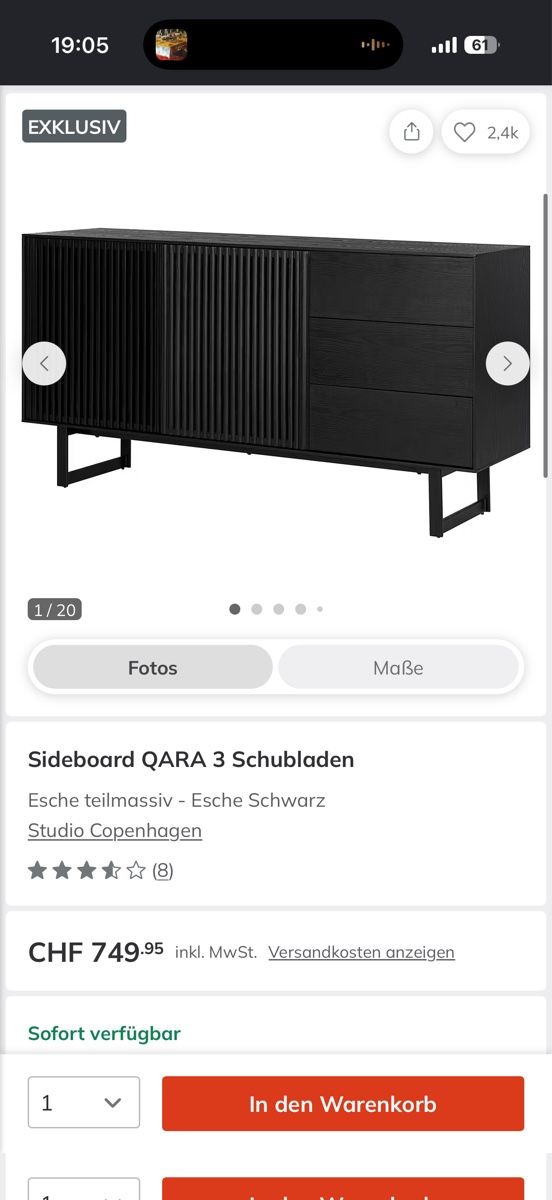TV Möbel: Sideboard QARA Black Ash 3 Drawers good condition – Gebraucht aus Zürich von ker_d7gj 1