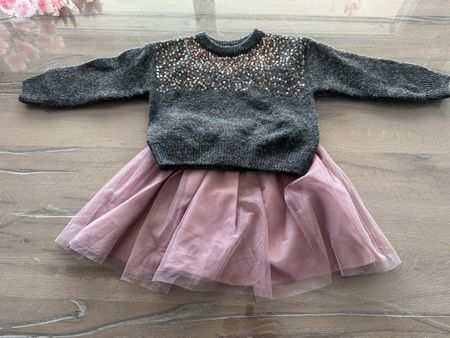 Primark Set Pullover u. Tülljupe grau rosa Grösse 98 🩶🎀