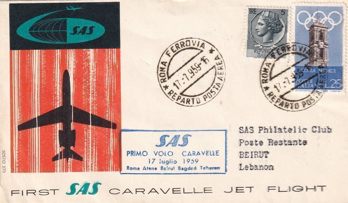 Tutti i francobolli: Erstflug SAS Rom - Beirut 1959 – Usato da Baar venduto da Asmara111