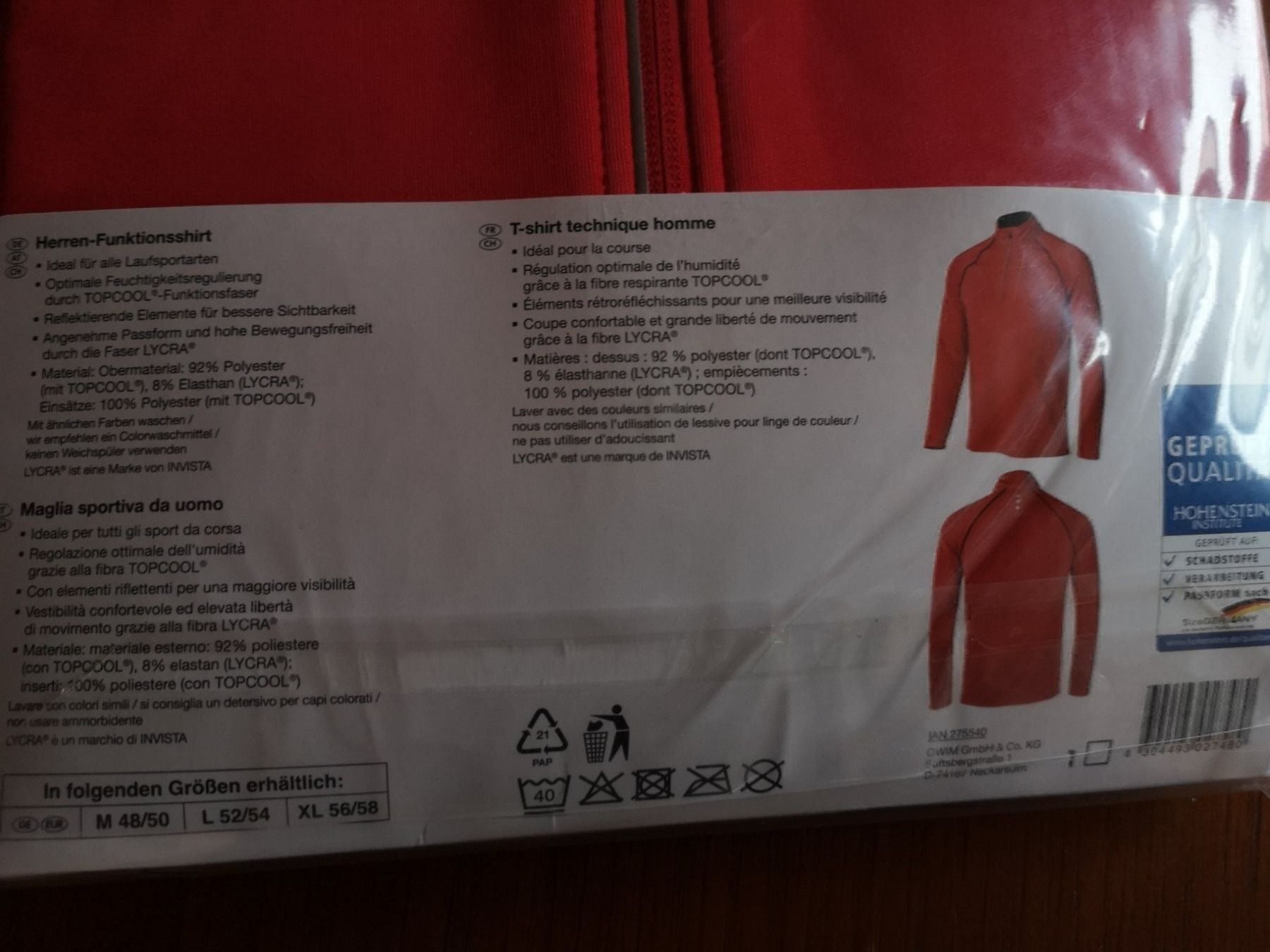T-Shirts: Herren Funktionshirt rot Gr. 56/58 – Neu und originalverpackt aus Rothrist von GIWALD 1