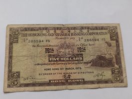 Hong Kong banknote of 5HK$,delivery end of Oct