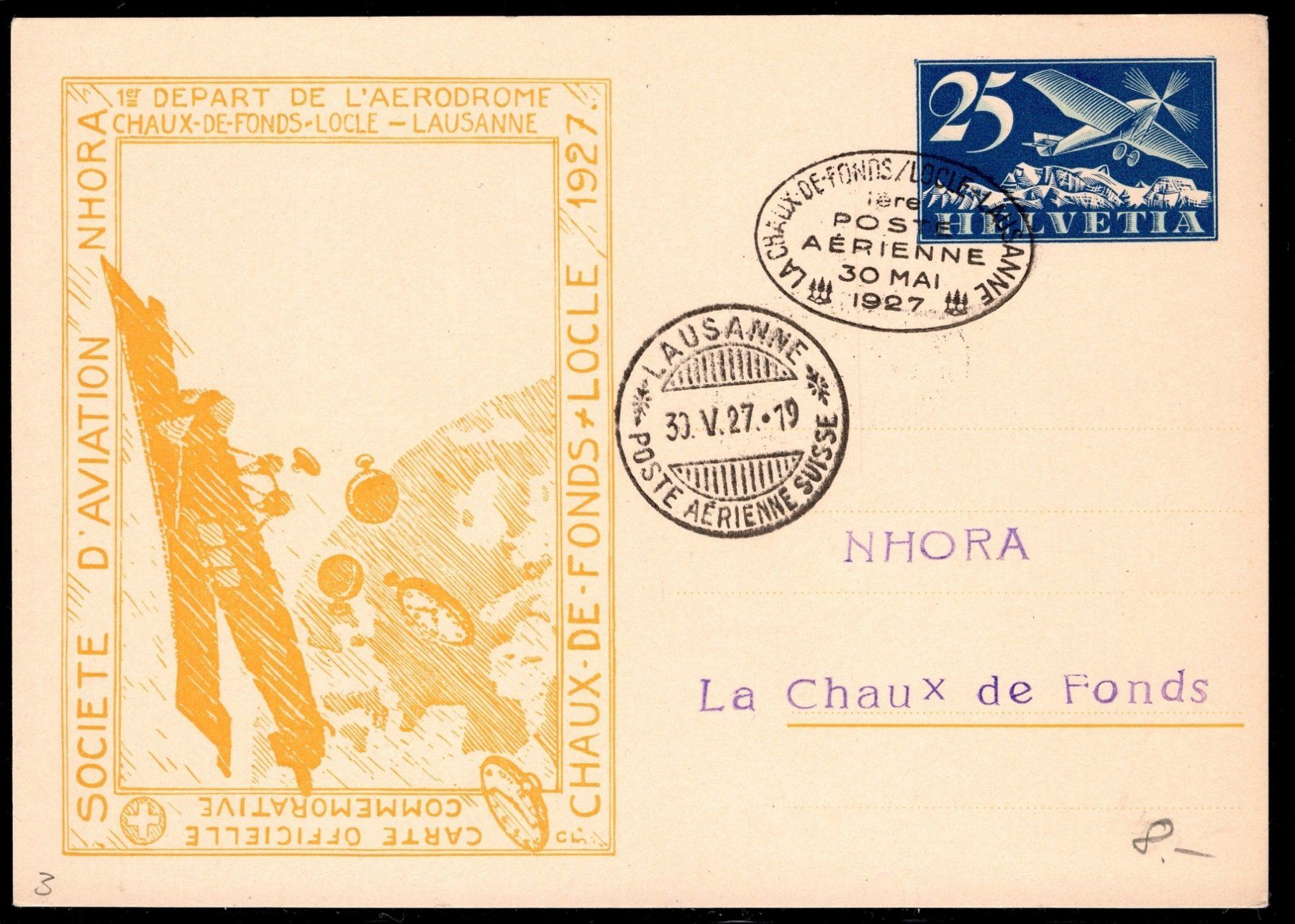 Tutti i francobolli: CH - Flugpost - regelm. Flug - RF 27.4A  - NOHORA – Usato da Rombach venduto da VENTIS-Auktionen 2