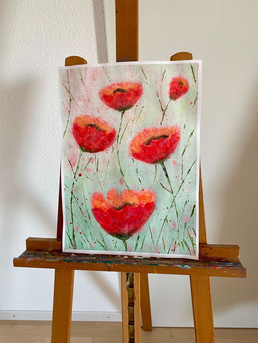Dipinti: Handgemaltes Acryl Bild Mohnblumen. NEU Unikat. Mischtechnik – Nuovo (secondo la descrizione) da Siselen BE venduto da Melody-76 3