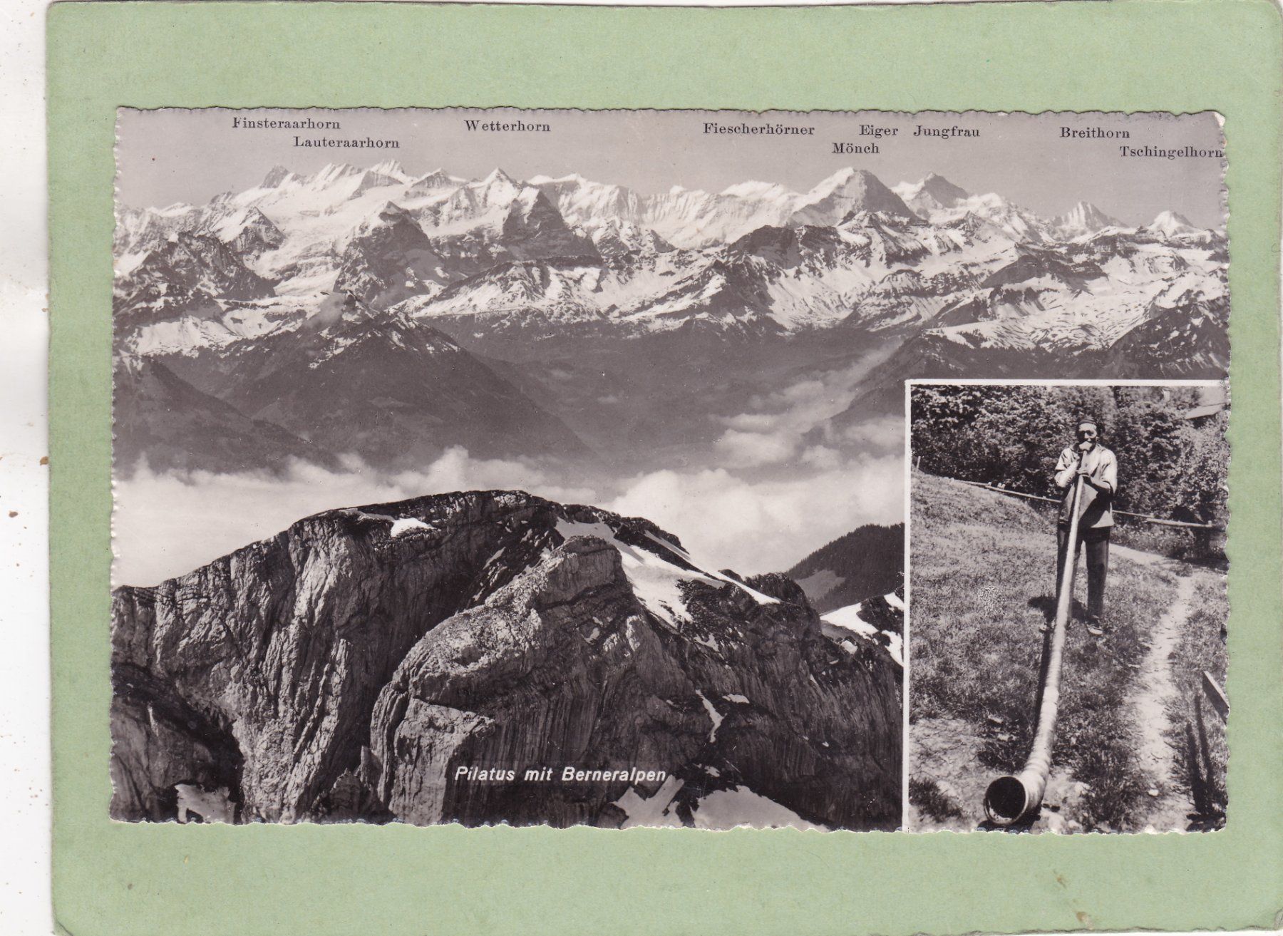 Cartoline postali: Pilatus mit Berneralpen Alphornbläser 1942 – Usato da Herisau venduto da Lisegrat2008