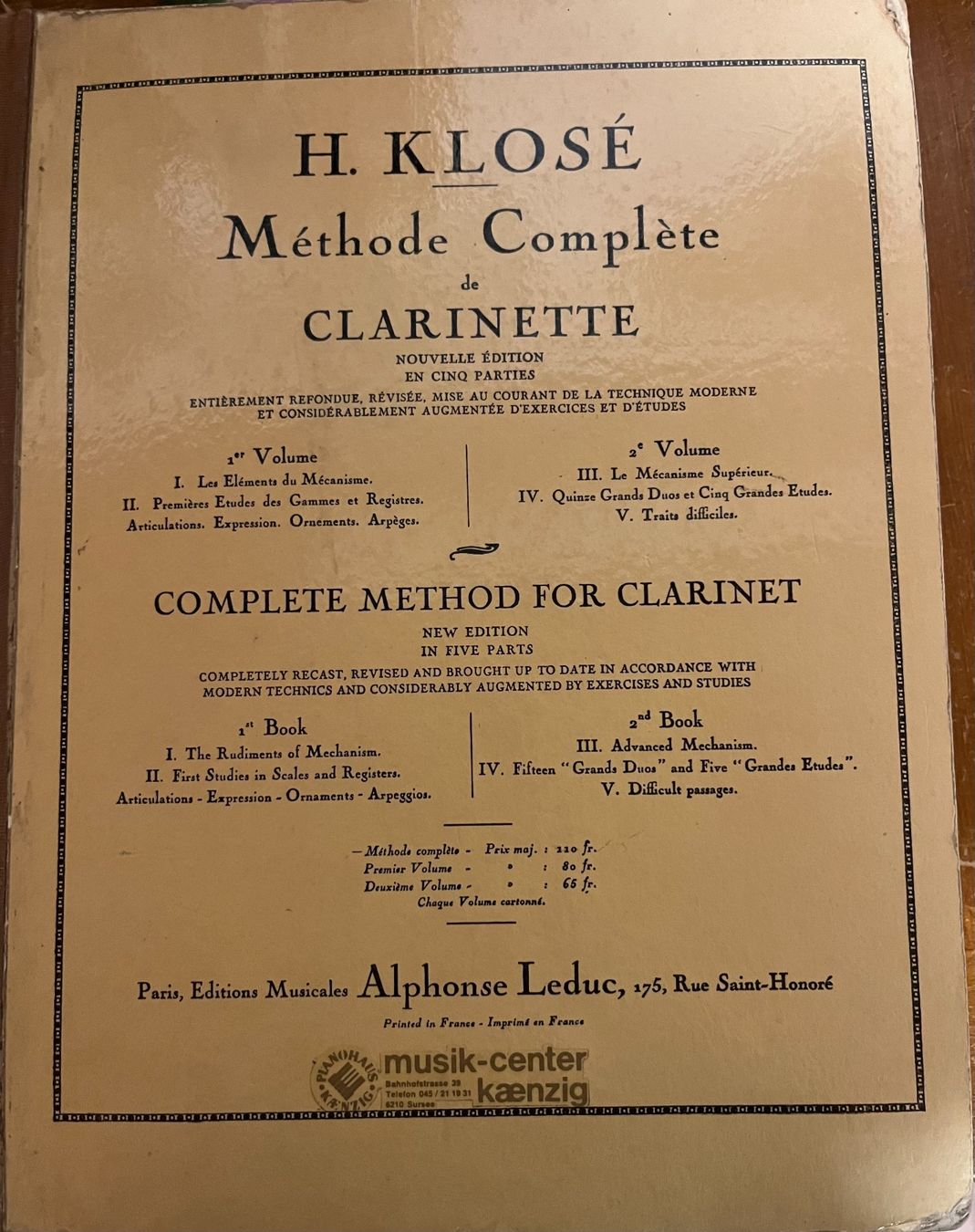 Libri: Klarinettenfibel: H. Klosé Methode Complete – Usato da Büron venduto da Lizali