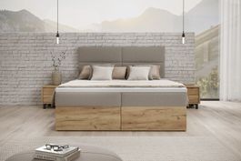 Boxspringbett NORA – 160 x 200 Holzoptik, Matratze & Topper