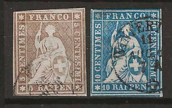 Tutti i francobolli: CH022 - Strubel 22 / 23 obl. – Usato da Trélex venduto da Phil_Albert