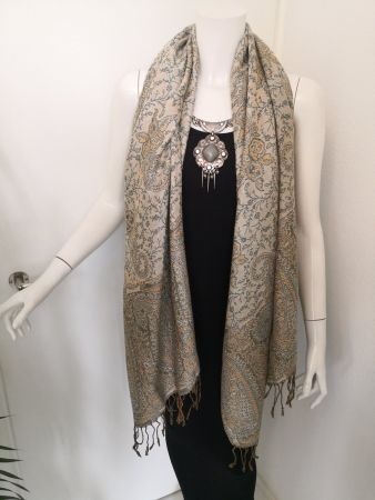 🤩PASHMINA SCHAL GRÜN-BEIGE MIT PAISLEY MUSTER NEU