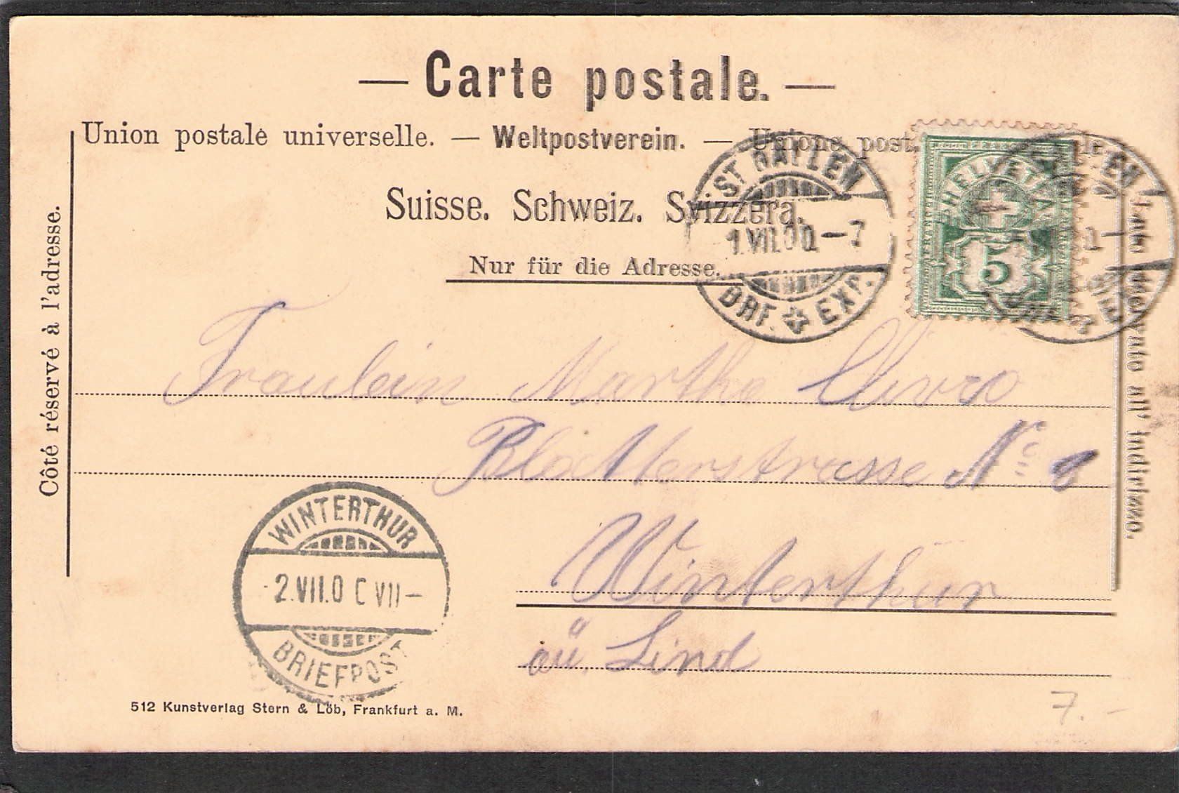 Cartoline postali: +St. Gallen , Linsenbühlkirche 1900 – Usato da Reichenburg venduto da Pipo-67 1