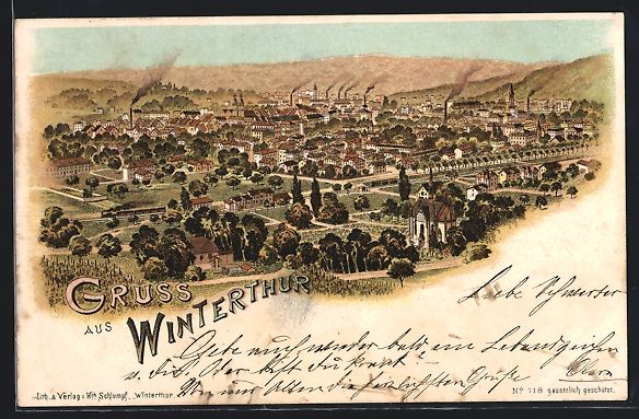 Cartes postales: Lithographie Winterthur, Teilansicht – D'occasion à Berlin par bartko-reher