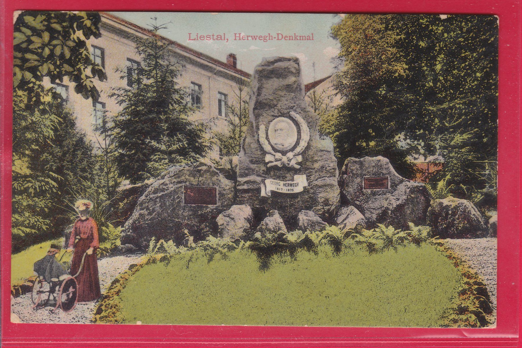 Cartoline postali: LIESTAL, HERWEGH-DENKMAL, 17.4.1909 – Usato da Oberrieden venduto da Gebirgsstelze