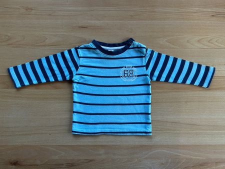 Helltürkis/Dunkelblau gestreiftes Langarmshirt Grösse 80