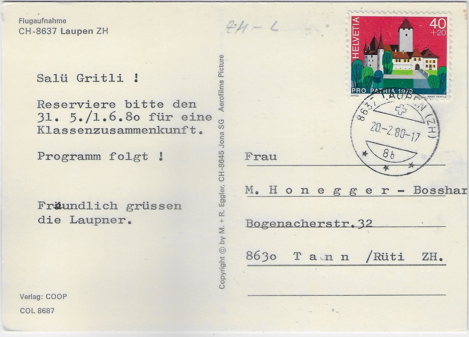 Cartoline postali: Flugaufnahme Laupen ZH – Usato da Ettingen venduto da Kartenplanet 1
