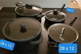 2 x Pfanne mit Dekeln, 4x Bratpfannen mit Dekeln