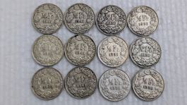 12 Stk 1/2 Franken der raren Jahrgänge: Je 6 x 1936 und 1941