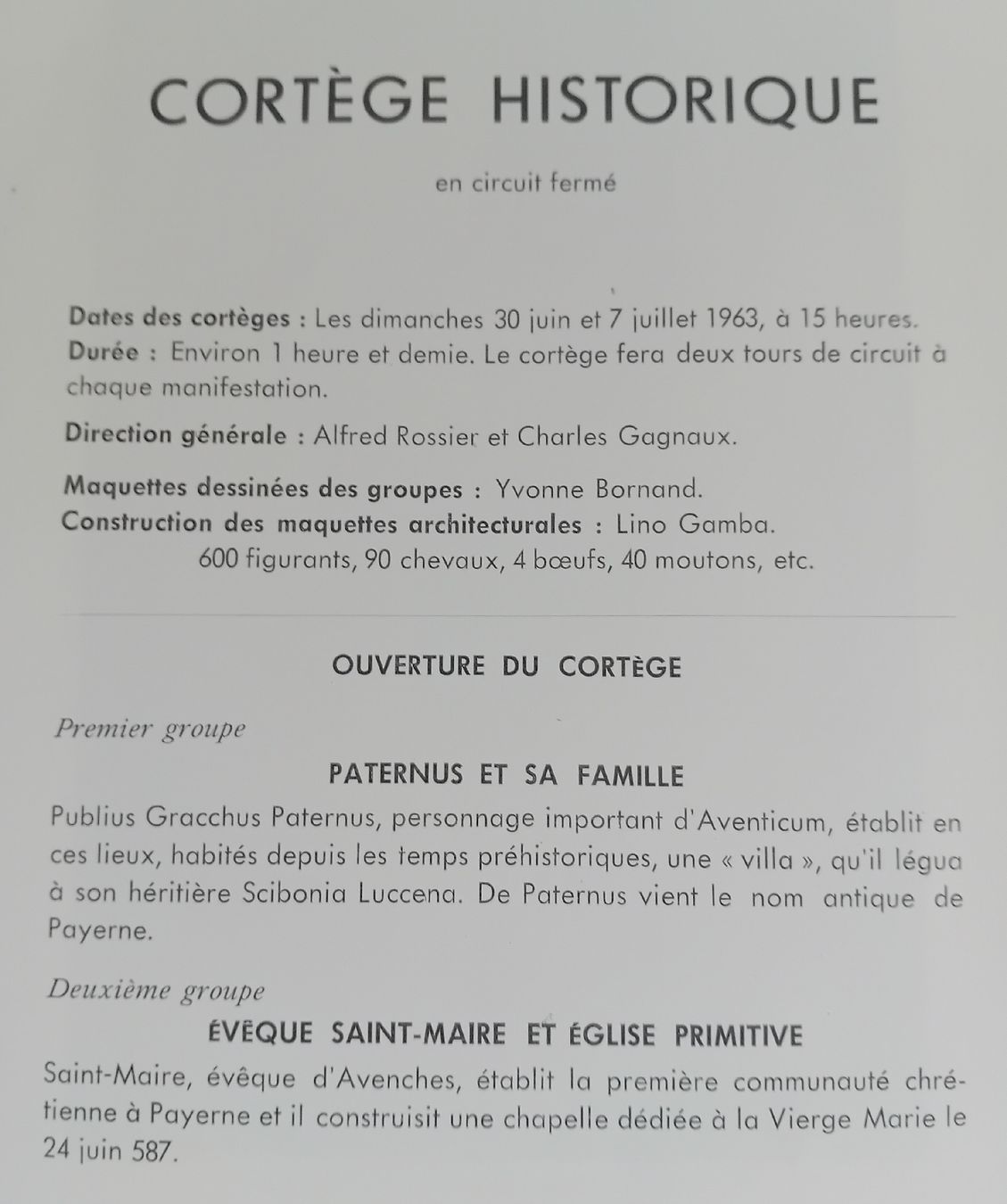 Documenti: Millénaire Abbatiale Payerne 1963 - Programme du cortège  – Usato da Bulle venduto da LeTempsCestCool 1