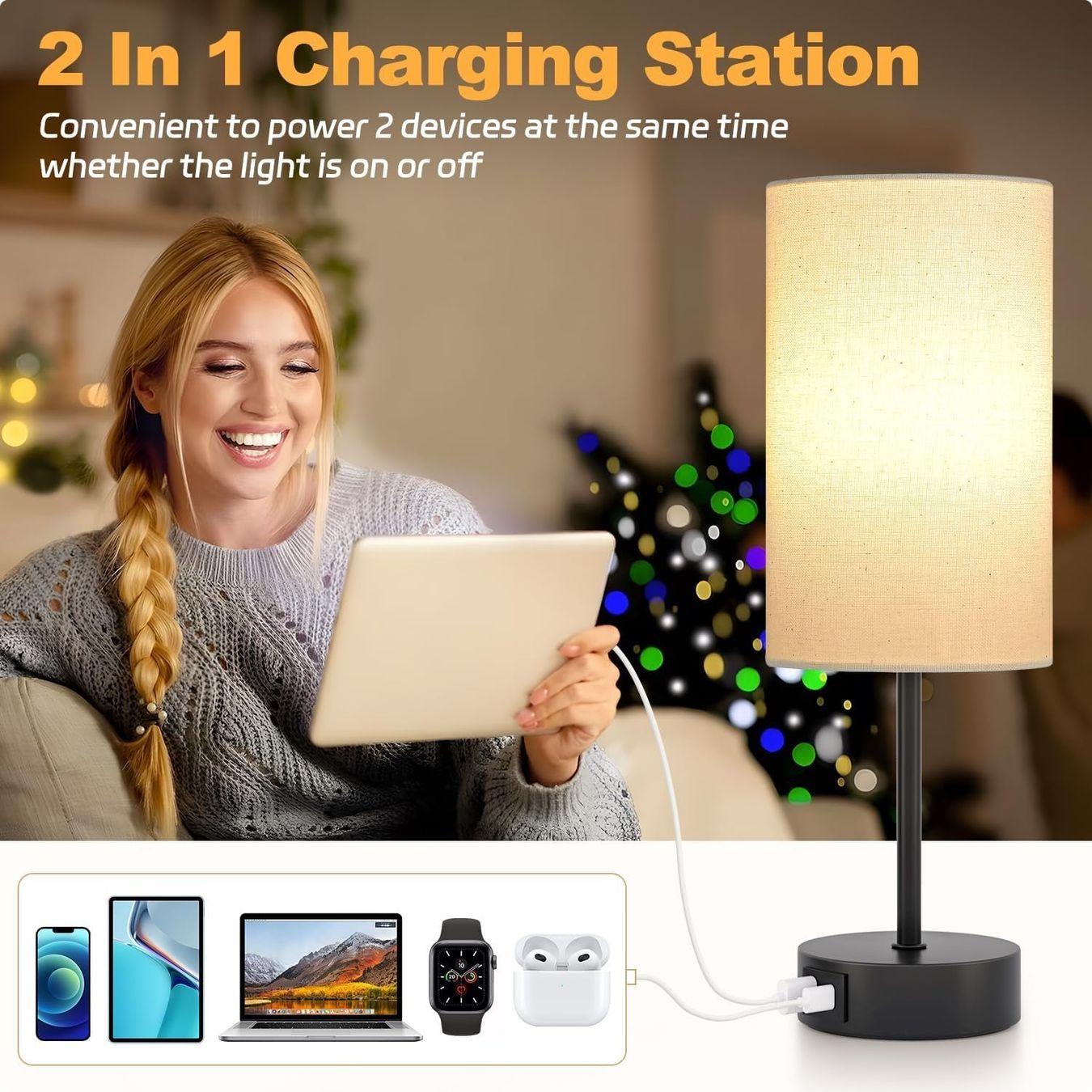 Lampade: Nachttischlampe Touch Dimmbar USB-A+C Leinen – Nuovo e nell'imballaggio originale da Nuglar venduto da SmartLiving24 4