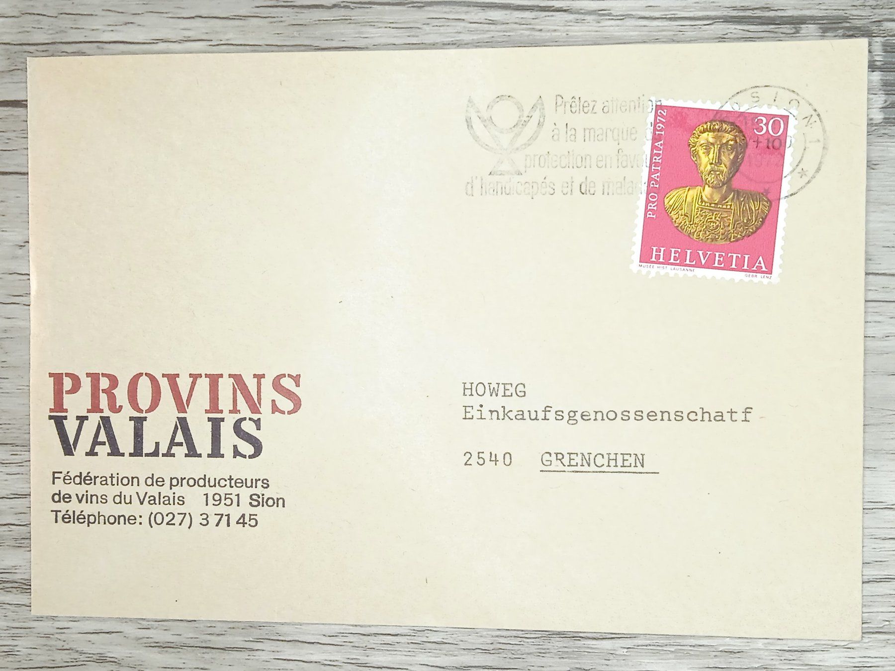 Tutti i francobolli: TR17 Enveloppe + Timbre Suisse 1972 – Usato da Cousset venduto da Patrick_Collections