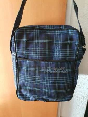 Umhängetasche ESCO-Reisen, blau kariert, vintage