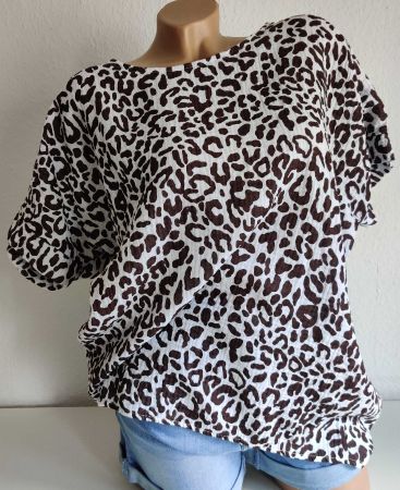 Musselin Shirt Bluse neu Leo-Print EG 42-46 AA 68 cm WeissBW
