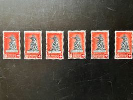 Pro Patria 1939 6x B5c hellrot gestempelt