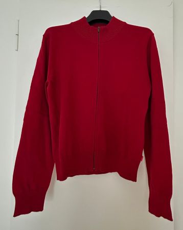 Rote Strickjacke, Ellenbogenpatches, Gr. 38, wie neu!