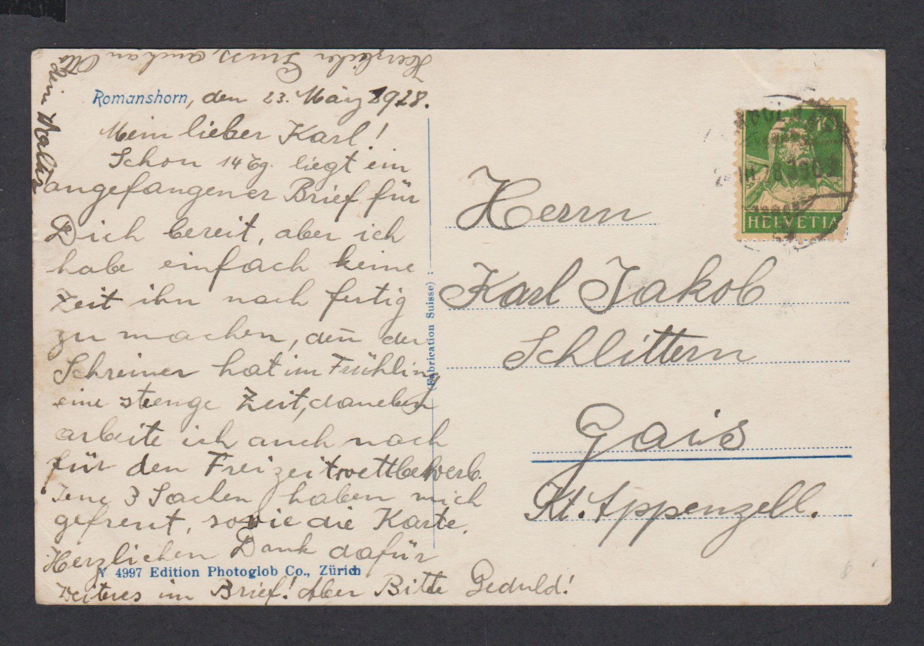 Cartoline postali: Romanshorn   -   alte Ansichtskarte mit Schiffe, gest. 1928 – Usato da Vitznau venduto da Ropaku 3