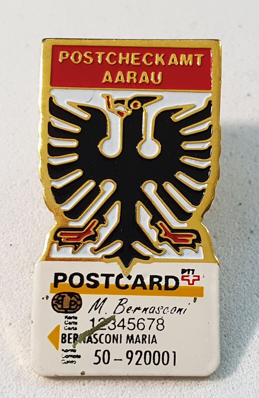 Placchette & Badge: Z740 - Pin PTT Postcheckamt AARAU Postcard – Usato da Reinach BL venduto da Boston-Verkauf